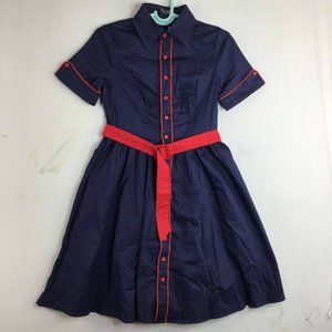 Sucrefas Womens Blue T Shirt Dress Button UP Spread Collared Belted Size M